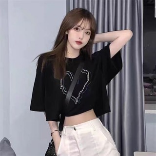 Áo thun Croptop Hình 3 trái Tim To tay lỡ nữ , áo thun nữ local brand HLF