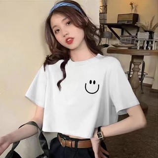 Áo thun Croptop Mặt cười nhỏ Happy tay lỡ nữ , áo thun nữ local brand HLF