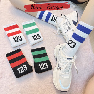 Tất Cổ Cao Nam Nữ Cotton Số 123 Phối Viền Kẻ Màu Cá TÍnh