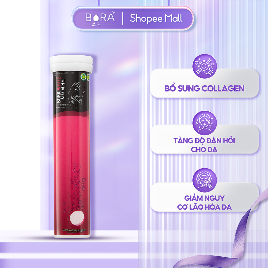( DATE 3-2025) Viên Sủi Trắng Da Mờ Nám BORA WHITE Công Nghệ Hàn Quốc Lọ 20 viên