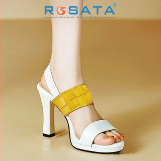 Giày sandal cao gót nữ đế vuông 8p ROSATA RO655 mũi hở tròn quai hậu cài khóa