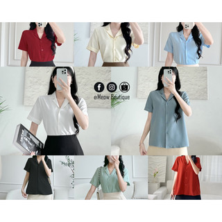 [Hình thật] Sơ Mi Nữ Công Sở Cổ Danton Tay Ngắn Meow Boutique