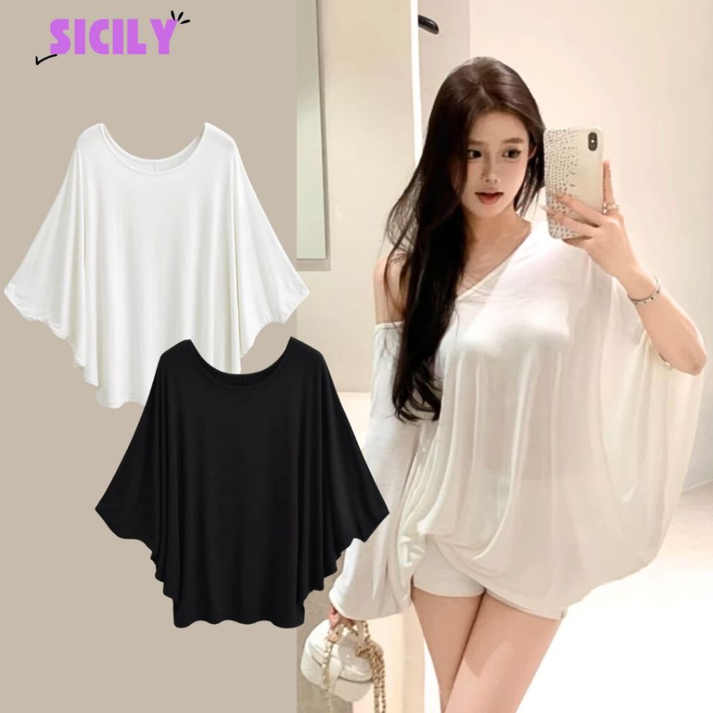 Áo thun nữ tay dài Sicily trễ vai cánh dơi nữ tính mảnh mai ATCD7