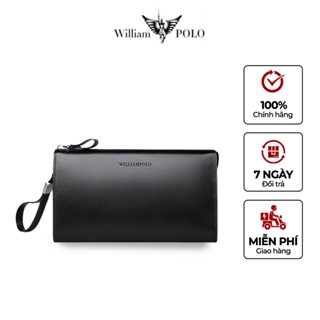 Ví cầm tay nam cao cấp William Polo dáng đứng chất liệu da bò full hộp đựng - POLO197