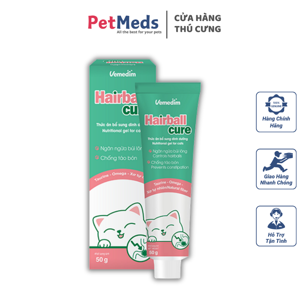 Vemedim Hairball Cure - Gel Bổ Sung Dinh Dưỡng Ngừa Búi Lông, Chống Táo Bón Cho Chó Mèo