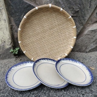 🌿💥combo 5 dĩa gốm xưa cao cấp mẫu phết xanh💢 dĩa ảo 18cm