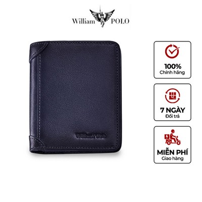Ví nam cao cấp WILLIAMPOLO chính hãng, bóp nam da thiết kế cổ điển sang trọng kèm túi và hộp POLO201560