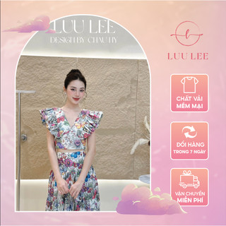Đầm dự tiệc 2 dây đính hoa viền đá sang chảnh cổ v thiết kế by luu lee lv458