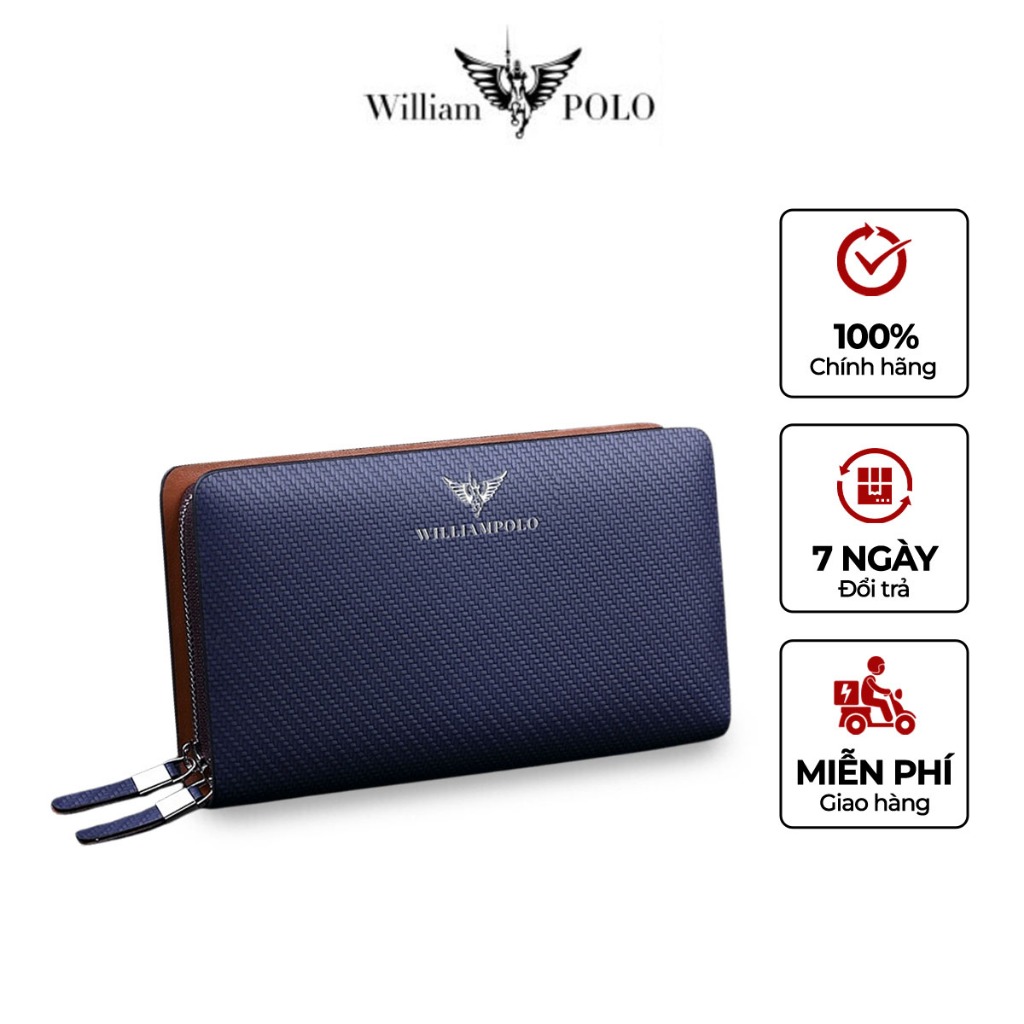 Ví da nam cao cấp williampolo, ví đứng cầm tay thiết kế vân sọc tinh tế thể hiện đẳng cấp- POLO170X