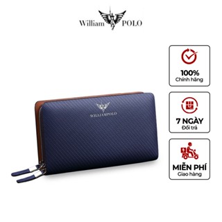 Ví da nam cao cấp williampolo, ví đứng cầm tay thiết kế vân sọc tinh tế thể hiện đẳng cấp- POLO170X