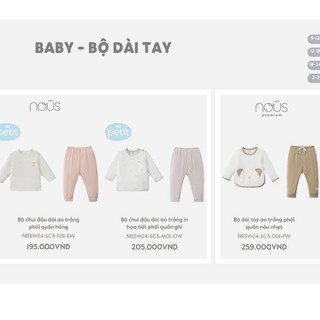 Bộ quần áo dài tay Nous cài vai cho bé 6m - 24m