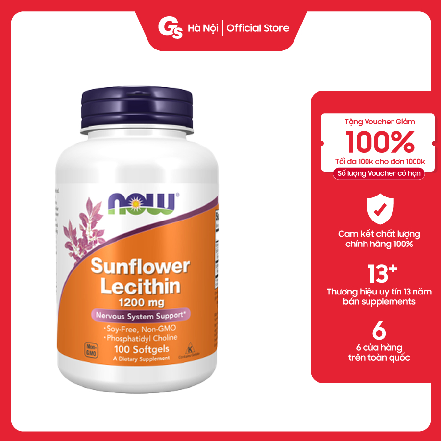 Viên uống Now Sunflower Lecithin 1200mg (100 viên ) - Hỗ trợ sức khỏe toàn diện nhập Mỹ - Gymstore