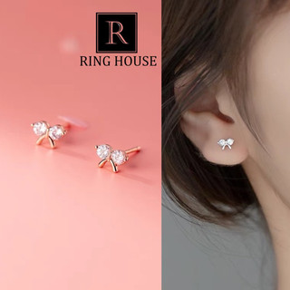 Khuyên tai bông tai nữ nơ đính ngọc nhỏ xinh đẹp Ring House