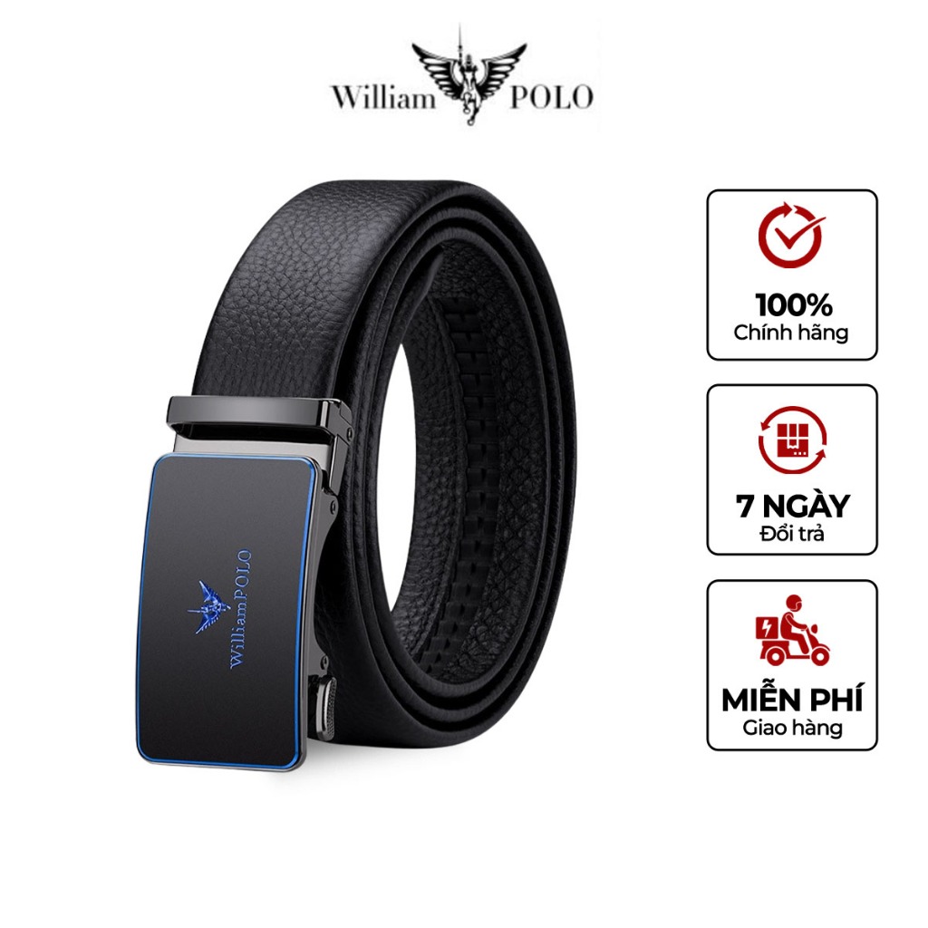 Thắt lưng nam da bò cao cấp William Polo thiết kế vân nổi đầu khóa tự động sang trọng - POLO20644P
