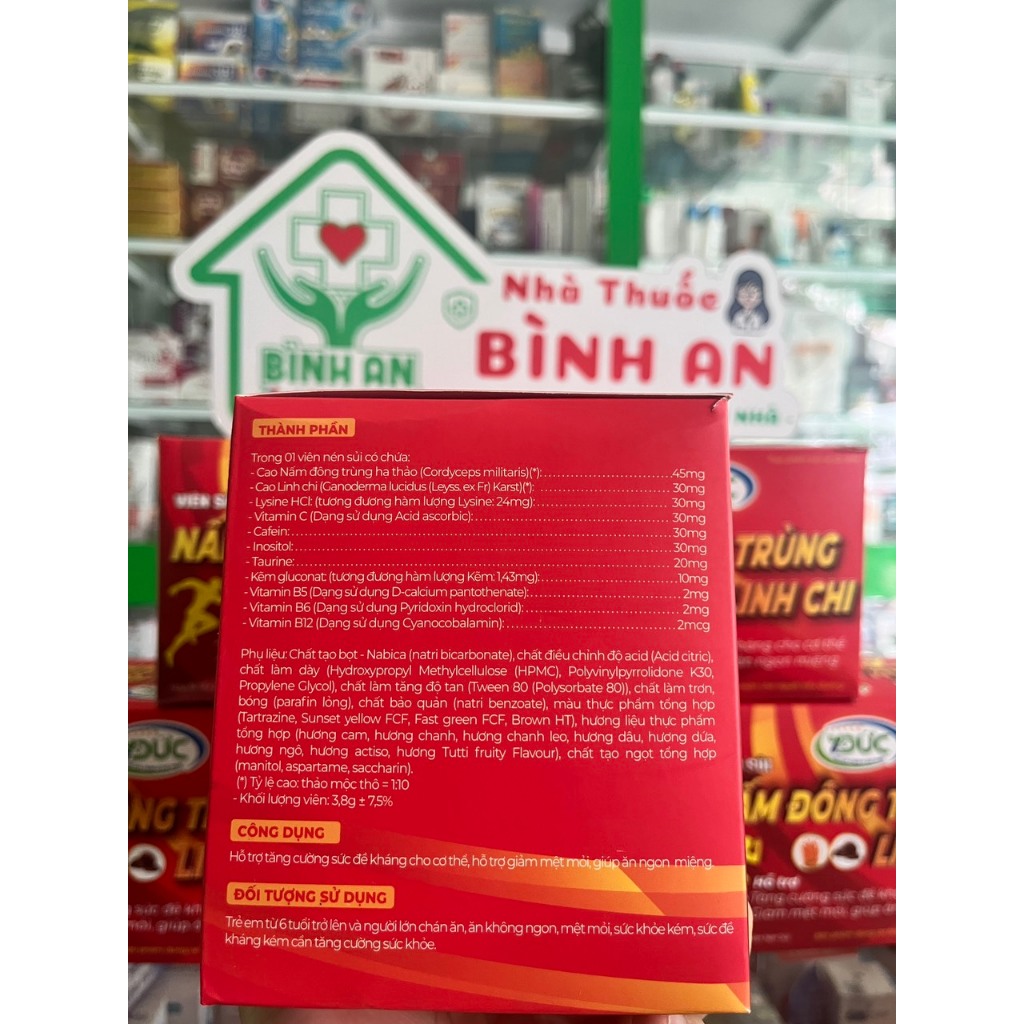 Vỉ viên sủi Nấm Đông Trùng Linh Chi (Vỉ 4 viên) - NT Bình An.