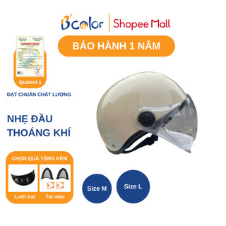 Mũ Bảo Hiểm B'color Loại Nửa Đầu Màu Kem Sữa Có Kính Chắn Gió