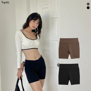 Quần biker short dáng ngắn nữ TOPTIFY thun gân legging đùi cạp cao giãn 4 chiều QT19-TTF026