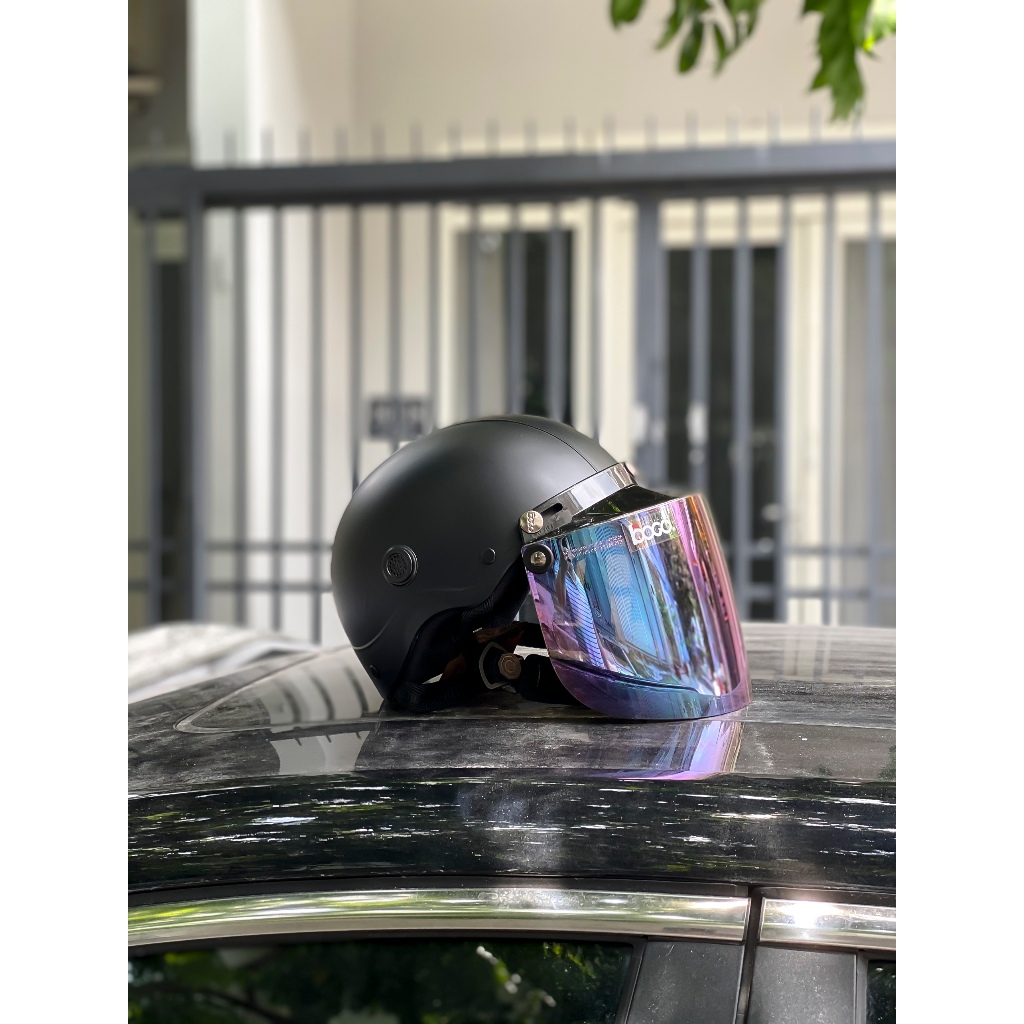 Combo nón nửa đầu đen nhám và kính titan bogo chính hãng Camry