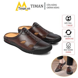 Giày nam sục sabo chất liệu da bò quai ngang thiết kế mọi cao cấp bảo hành 5 năm SA18 TIMAN