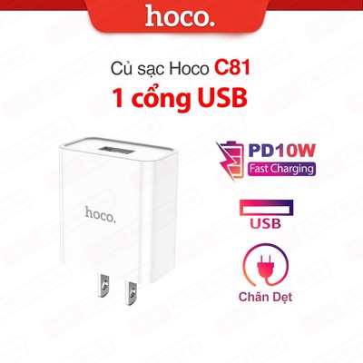 Củ sạc nhanh PD10.5W Hoco C81/C106/C134 chất liệu PC cao cấp, tương thích nhiều thiết bị , chân dẹt
