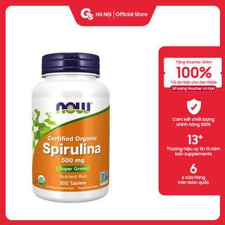 Viên uống tảo xoắn Now Organic Spirulina - Hỗ trợ tăng sức đề kháng nhập khẩu Mỹ - Gymstore