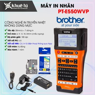 Máy in nhãn brother pt-e550wvp - bh chính hãng - tặng nhãn 12mm, pin & adaptor