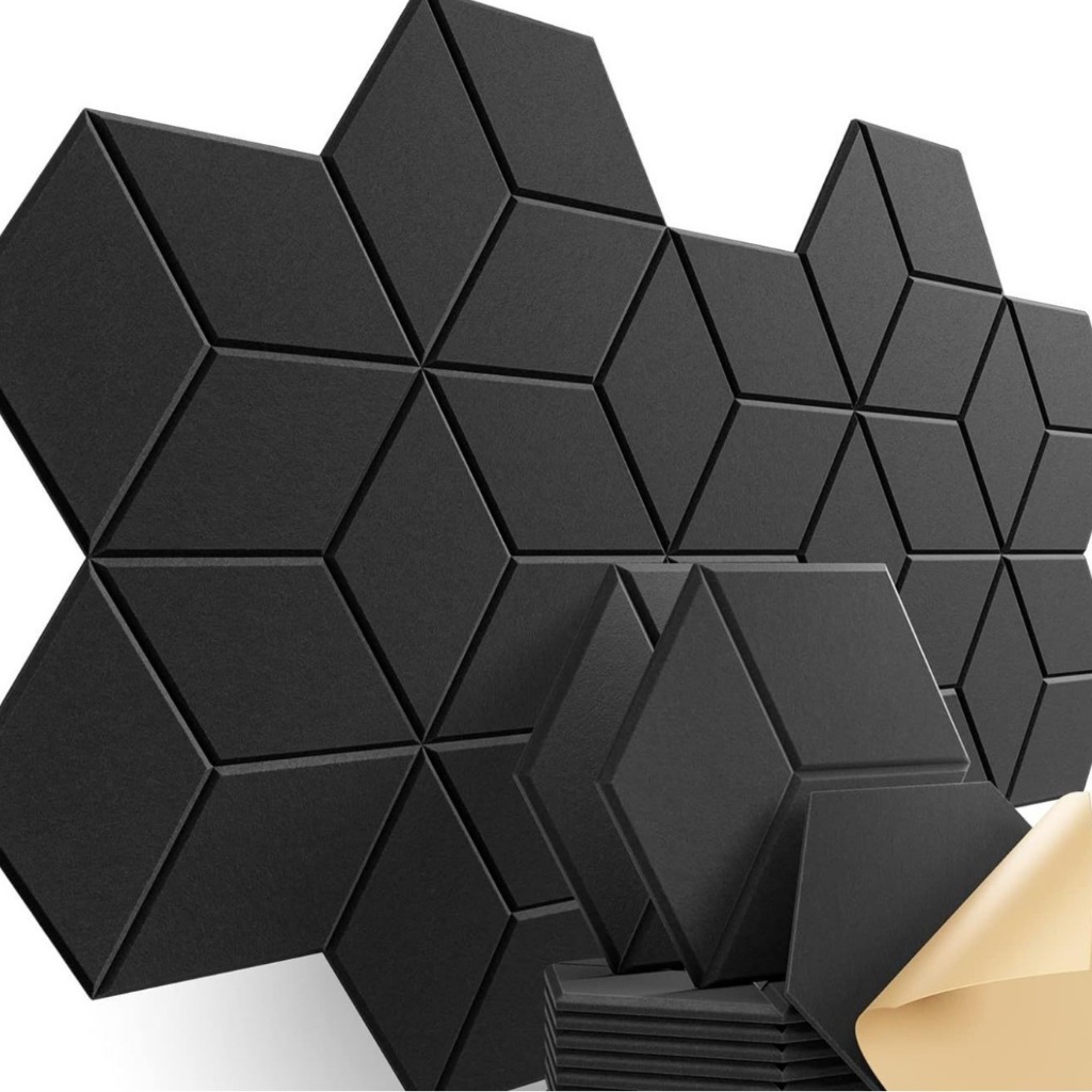 Miếng dán xốp cách âm, tiêu âm hình Lục Giác 3D 2024, chống ồn, chống vang vọng, chống cháy lan chất