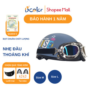 Mũ Bảo Hiểm B'color Loại Nửa Đầu Màu Xanh Ghi Noise Kèm Kính Thời Trang