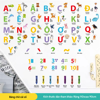  Decal dán tường cho bé bảng chữ cái Tiếng Việt Tiếng Anh số hình học màu sắc dán chi tiết rời 