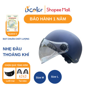Mũ Bảo Hiểm Màu Xanh Tím Than Có Kính An Toàn Thời Trang B'COLOR