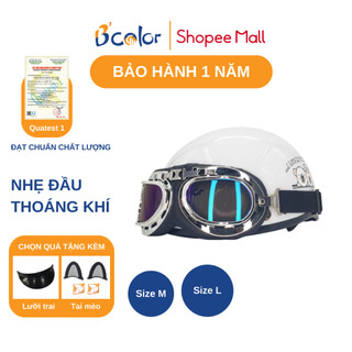 Mũ Bảo Hiểm Bcolor Loại Nửa Đầu Màu Trắng Họa Tiết Hình Gấu Kèm Kính Thời Trang