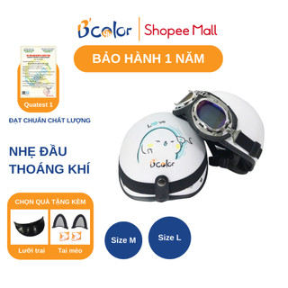 Mũ Bảo Hiểm Nửa Đầu Màu Trắng Họa Tiết Kèm Kính Thời Trang Chính Hãng B'COLOR