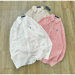 Sơmi thêu polo tay dài chất linen tưng