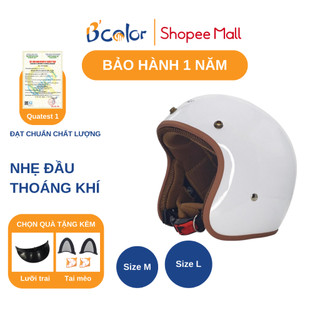 Mũ Bảo Hiểm B'color Loại 3/4 Màu Trắng An Toàn, Phong Cách Chính Hãng