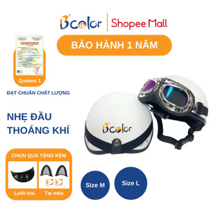 Mũ Bảo Hiểm Nửa Đầu Màu Trắng Kèm Kính Thời Trang Chính Hãng B'COLOR