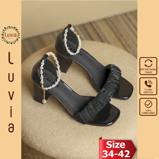  Giày cao gót 7 phân sandal quai nhún da bóng bít gót thời trang Luvia X72CG 