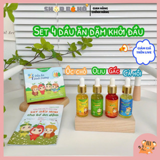 (Tặng sổ tay ăn dặm) set 4 Dầu ăn dặm Hakukid 20ml, Dùng cho Bé 6 tháng-Dầu Gấc-Dầu olive-Dầu Cá Hồi-Dầu óc Chó Shopbeho