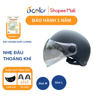 Mũ Bảo Hiểm Nửa Đầu Màu Đen Có Kính Chắn Gió B'color