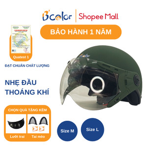 Mũ Bảo Hiểm B'color Loại Nửa Đầu Màu Xanh Rêu Có Kính Chắn Gió