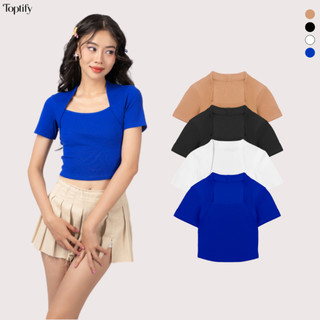 Áo croptop nữ body ngắn tay TOPTIFY thun gân kiểu đắp vai Close To You AC232