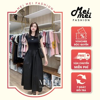 Váy nữ dáng dài màu đen ôm eo tôn dáng che khuyết điểm phong cách thời trang Mei Fashion V13556