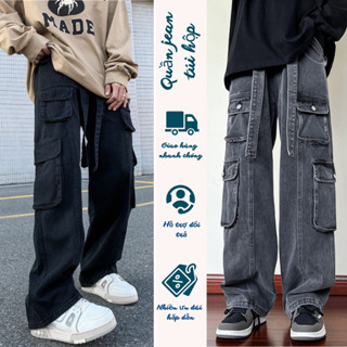 Quần jean túi hộp nam ống rộng suông chất jean kaki mềm unisex nhiều túi FABUMAN hiphop style boy phố