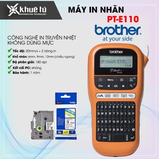 Máy in nhãn cầm tay chính hãng Brother PT-E110 - sẵn 1 cuộn nhãn 9mm - Máy in nhãn cầm tay chuyên cho thi công điện