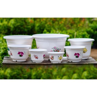 Chậu nhựa in Hoa Văn Bốn Mùa đủ size trồng hoa, cây in hình hoa Sen, hoa Đào, hoa Tùng, hoa Mai