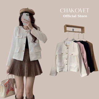 Áo khoác dạ tweed nữ thiết kế tay dài cổ tròn, áo cardigan dáng vừa vải dạ dày dặn sang chảnh hàn quốc A8730 - CHAKOVET