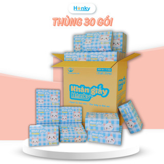 Combo 10 Gói Giấy Ăn Con Mèo Trắng HANKY 300 Tờ 4 Lớp 1 Gói Siêu Dai Mềm An Toàn Cho Da