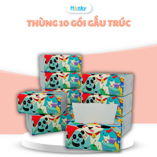 Combo 10 Gói Giấy Ăn Gấu Trúc HANKY 300 Tờ Gói 4 Lớp Siêu Dai Mềm Mại Làm Từ Bột Gỗ Tự Nhiên