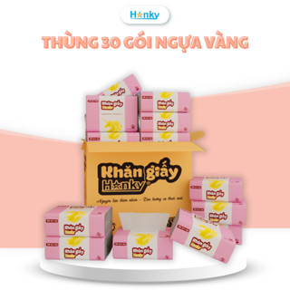 Combo 30 Gói Giấy Ăn Rút Hanky Con Ngựa Vàng Siêu Dai Mềm Mại 4 Lớp Không Chất Tẩy Trắng