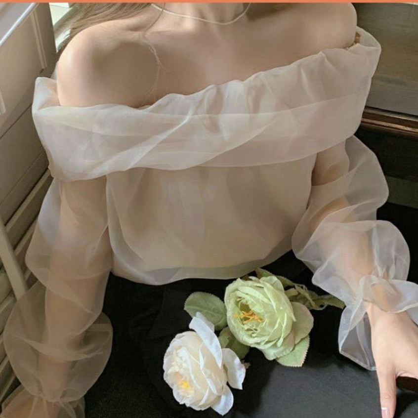 Áo voan trễ vai tiều thư cao cấp. Áo trễ vai sexxy dài tay kiểu dáng thanh lịch_M32