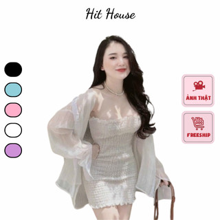 Áo khoác sơ mi nữ tay dài form rộng phối kèm đầm, áo sơ mi voan mỏng phối kèm đầm hithouse| hitsao071